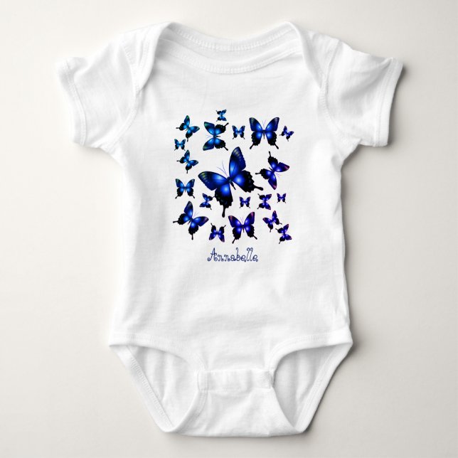 Royal Blue Elegant Whimsical  Butterflies Baby Bodysuit (Front)