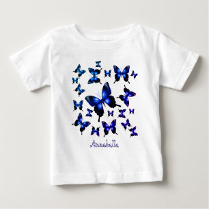 Royal Blue Elegant Whimsical Butterflies Baby T-Shirt