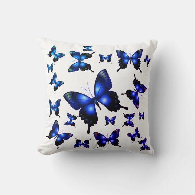 Royal Blue Elegant Whimsical Butterflies Cushion (Front)