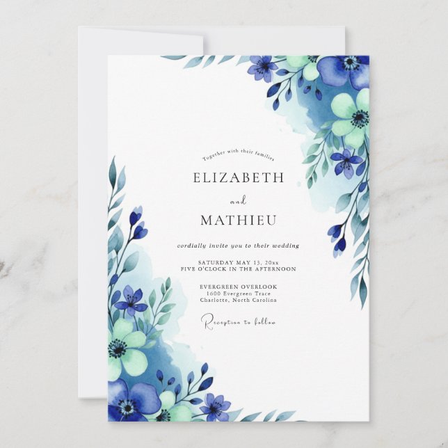 Royal Blue Ethereal Winter Wedding Invitation (Front)