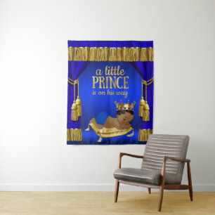 Royal Blue Ethnic Prince Baby Shower Backdrop Tapestry
