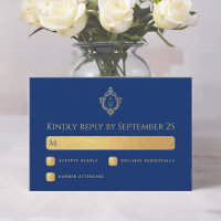 Royal Blue Faux Gold Foil Crest Monogram Wedding