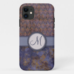 Royal Blue Feather Pattern with Monogram Case-Mate iPhone Case