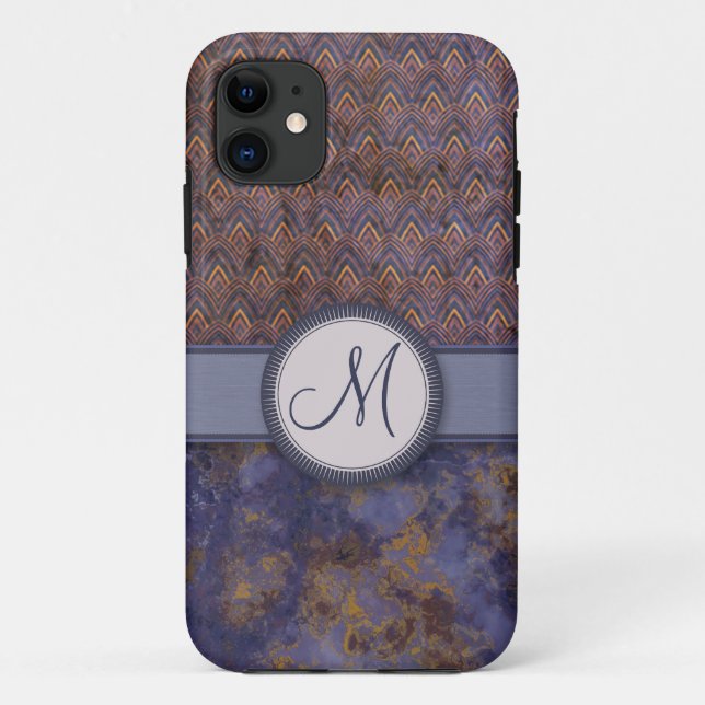 Royal Blue Feather Pattern with Monogram Case-Mate iPhone Case (Back)
