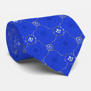 Royal Blue Fleur de Lis, French Lili pattern Tie