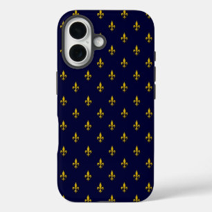 Royal Blue Fleur De Lis Pattern iPhone 16 Case