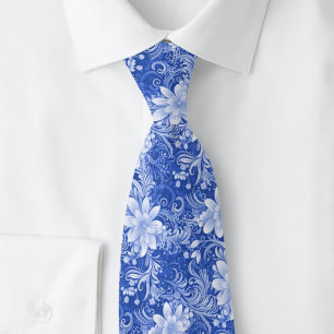 Royal Blue Floral Batik Tie