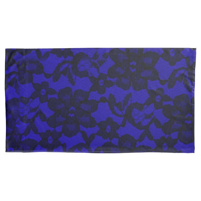 Royal Blue Floral Black Lace Pillowcase (Front)