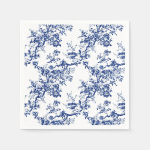 Royal Blue Floral Branch Garden Party Paper Napkin