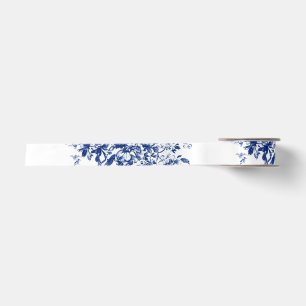 Royal Blue Floral Branch Garden Party Satin Ribbon