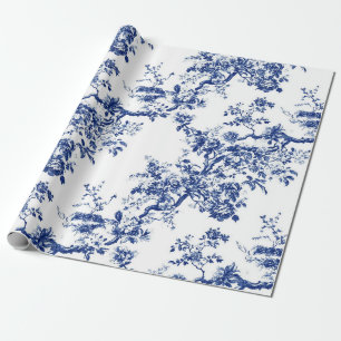 Royal Blue Floral Branch Garden Party Wrapping Pap Paper