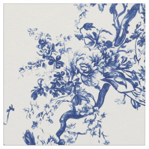 Royal Blue Floral Branch Toile Fabric