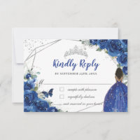 Royal Blue Floral Brown Princess Quinceañera XV 16