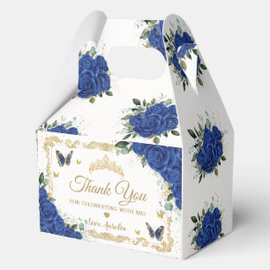 Royal Blue Floral Butterflies Quinceanera XV Gable Favour Box