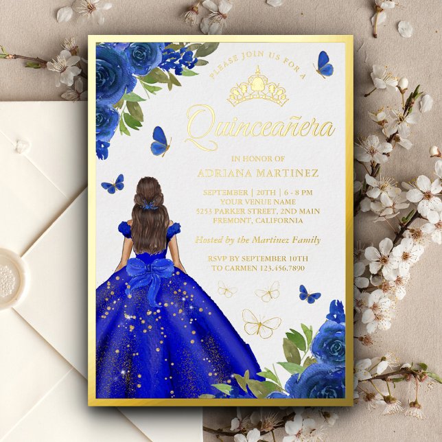 Royal Blue Floral Dress Butterfly Quinceanera Gold (Creator Uploaded)