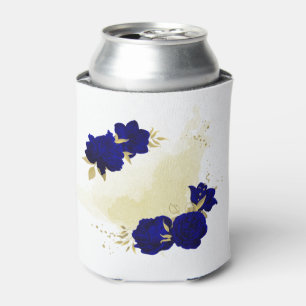 royal blue floral gold can cooler