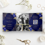 Royal Blue Floral Gold Lace QR Code Wedding Tri-Fold Invitation<br><div class="desc">Amaze your guests with this elegant all in one wedding invite featuring beautiful flowers and intricate lace with QR Code for online RSVP. Simply add your event details on this easy-to-use template and adorn this card with your favourite photos to make it a one-of-a-kind invitation.</div>
