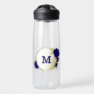 royal blue floral gold water bottle