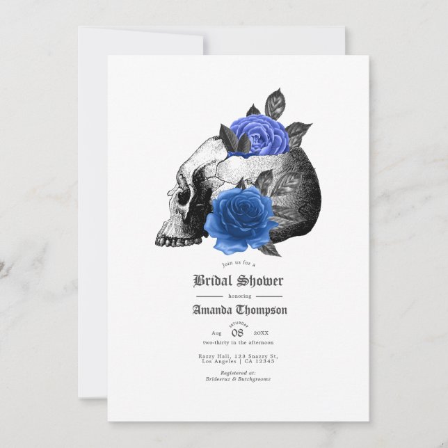 Royal Blue Floral Gothic Bridal Shower Invitation (Front)