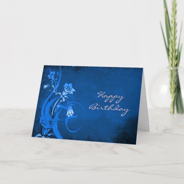 Royal Blue Floral Happy Birthday Card (Front)