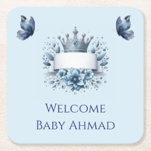 Royal Blue Floral Little Prince Square Coaster