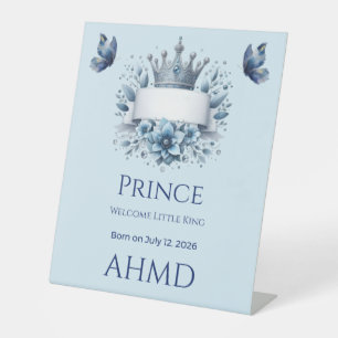 Royal Blue Floral Little Prince Welcome Pedestal S Sign