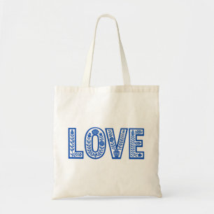 Royal Blue Floral "LOVE" Tote Bag