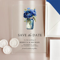 Royal Blue Floral Mason Jar Wedding Save the Date