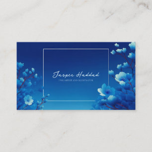 Royal Blue Floral Modern Geometric Elegant Business Card