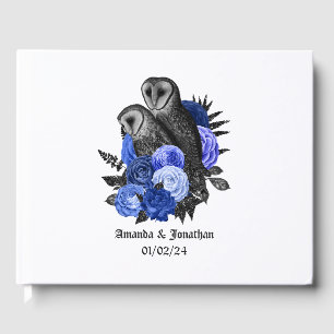 Royal Blue Floral Owls Gothic Wedding Guest Book