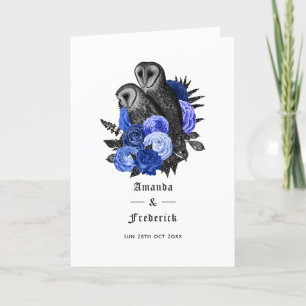 Royal Blue Floral Owls Gothic Wedding Programme