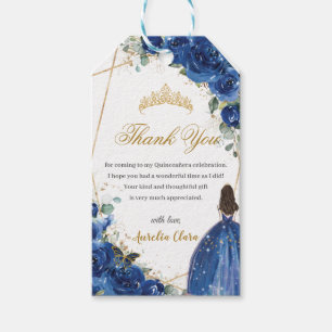 Royal Blue Floral Princess Quinceañera Birthday Gift Tags