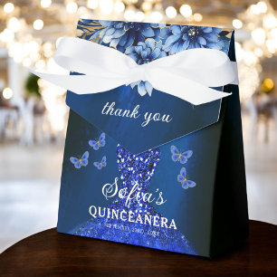 Royal Blue Floral Quinceañera Butterflies Favour Box
