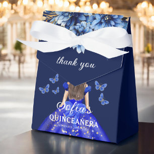 Royal Blue Floral Quinceañera Butterflies Favour Box
