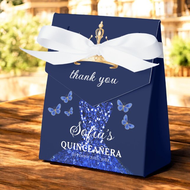 Royal Blue Floral Quinceañera Butterflies Favour Box (Creator Uploaded)