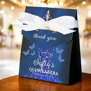 Royal Blue Floral Quinceañera Butterflies Favour Box