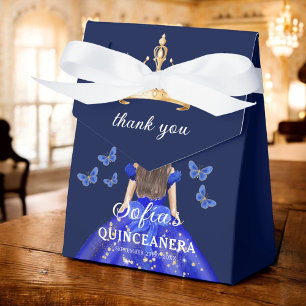 Royal Blue Floral Quinceañera Butterflies Favour Box
