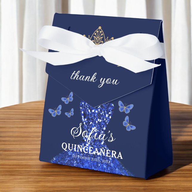 Royal Blue Floral Quinceañera Butterflies Favour Box (Creator Uploaded)