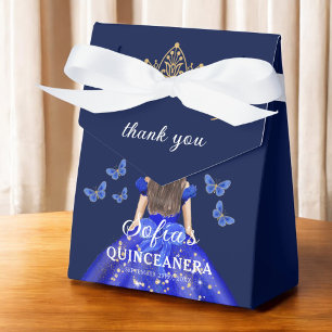 Royal Blue Floral Quinceañera Butterflies Favour Box
