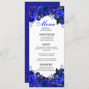Royal Blue Floral Quinceanera Menu Invitation