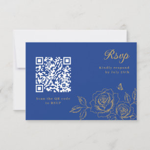 Royal Blue Floral Quinceañera RSVP QR Code Card