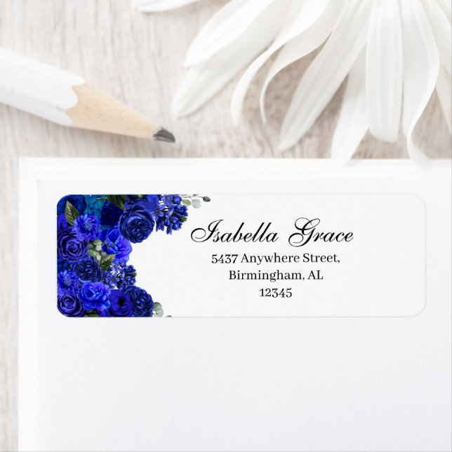 Royal Blue Floral Return Address Label (Insitu)