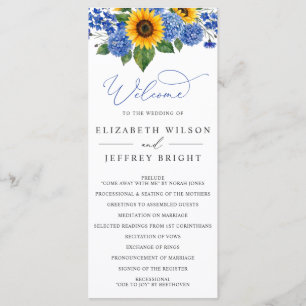 Royal Blue Floral Sunflowers Modern Wedding Programme