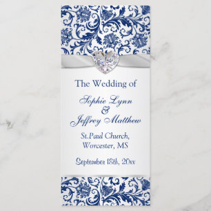 Royal blue floral swirls on silver Wedding Program Programme
