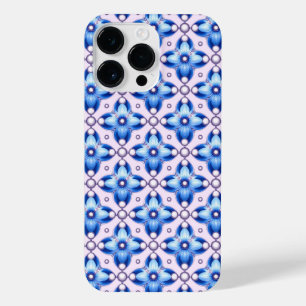 Royal Blue Floral Tile Luxe ✨ Pearl Accent Elegant iPhone 14 Pro Max Case