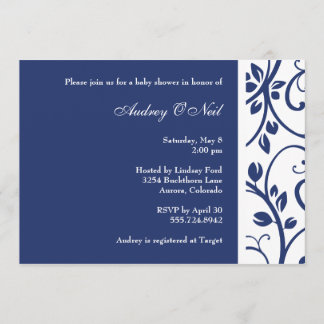 Royal Blue Floral Vine Baby Shower Invitation