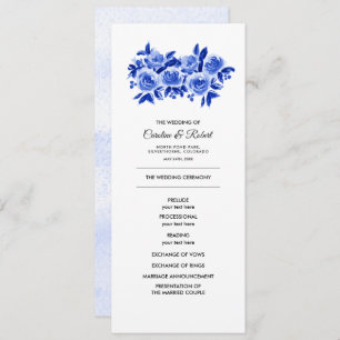 Royal Blue Floral Watercolor Wedding Program Programme