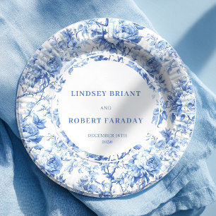 Royal Blue Floral Wedding Paper Plates