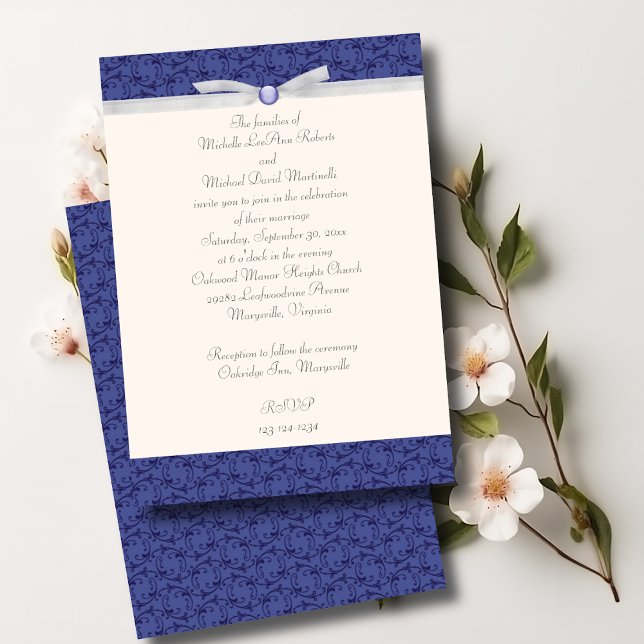 Royal Blue Florentine Wedding Invitation (Creator Uploaded)