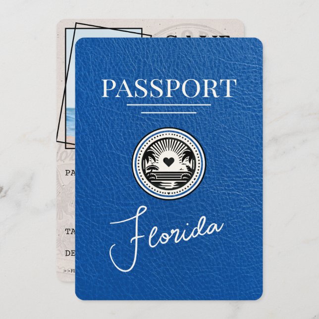 Royal Blue Florida Passport Save The Date (Front/Back)
